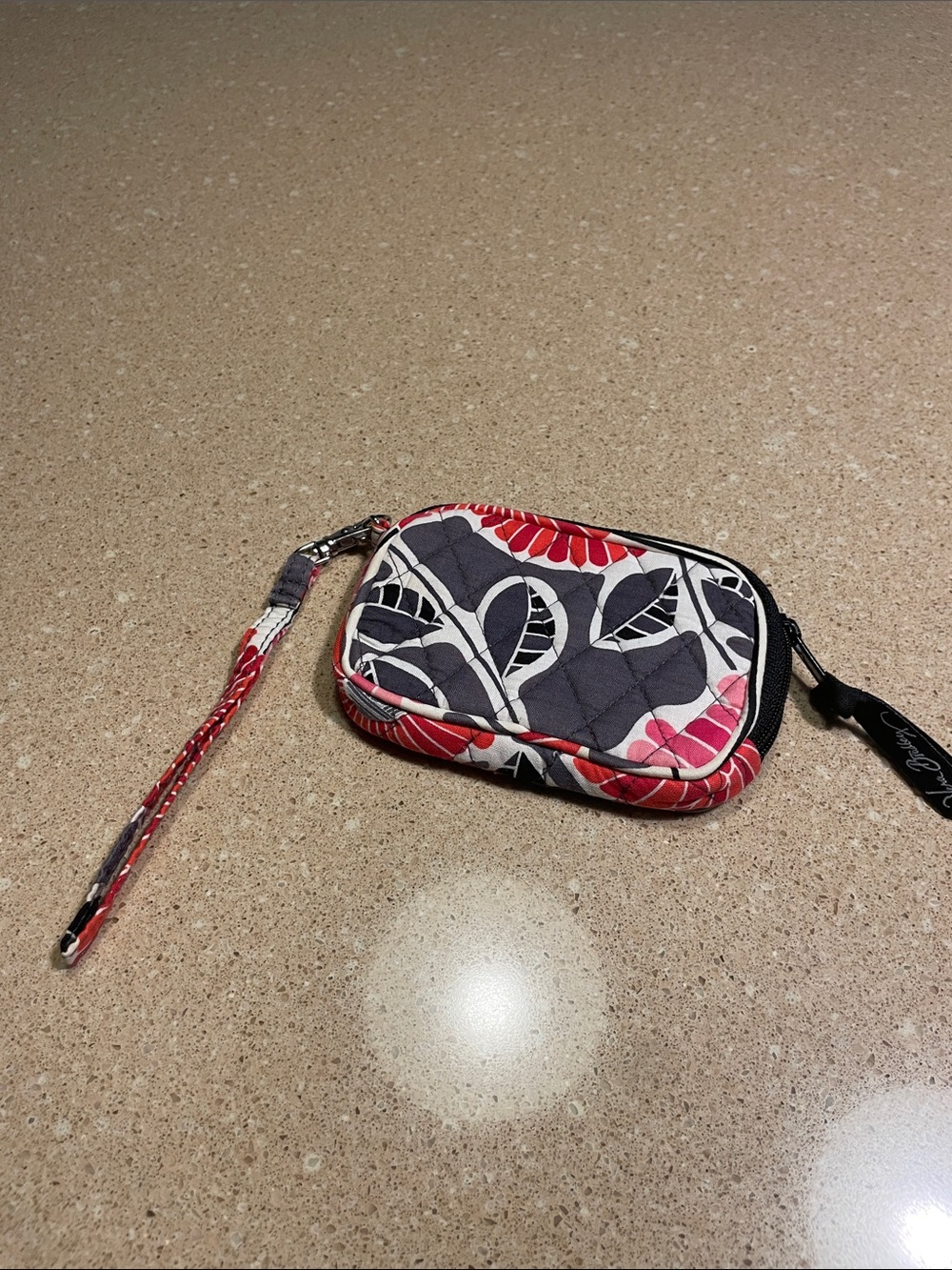 Vera Bradley Gray, Red & White Quilted Floral Wristlet Cosmetic Case